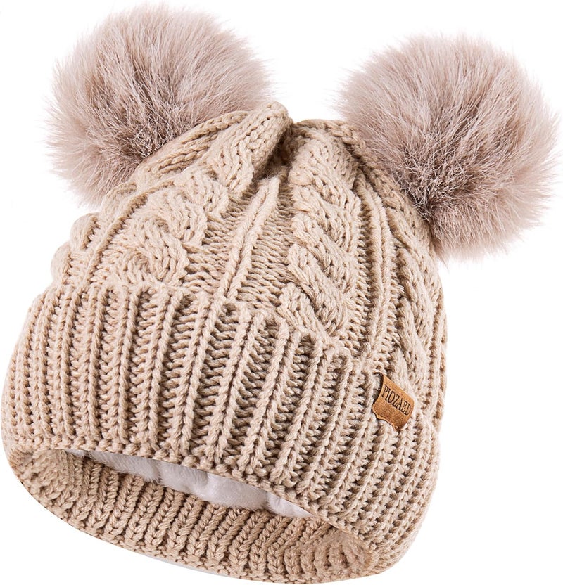 PIOZAED Women's Winter Hat Soft Knit Beanie with Faux Fur Pom Hat with Warm Fleece Lining Skull Cap for Women - Image 1